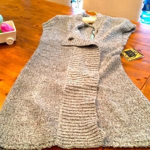 Long sweater blue with brown tweed